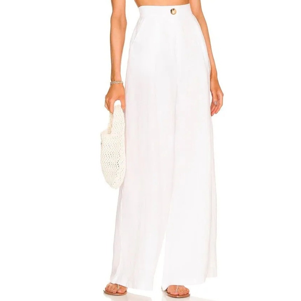 Rumer Avalon‎ Linen Pants White High Waisted Wide Leg Trousers Large NWT